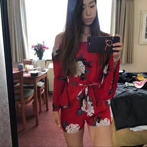 Red floral romper